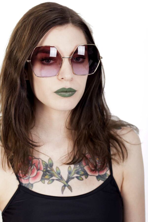 Big Hex Sunglasses Brown Tinted Purple