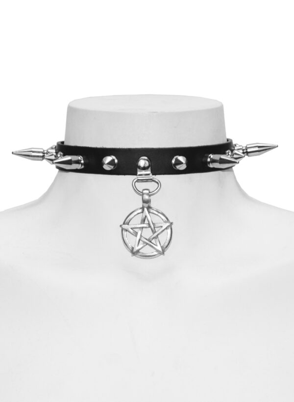 Lilith Pentagram Spike Leather Choker