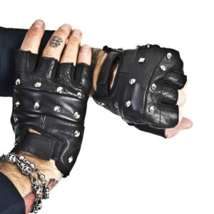 Studded Leather Biker Gloves