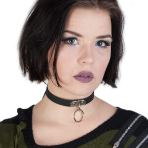 1 Row Handle Plate and Small Ring Leather Choker