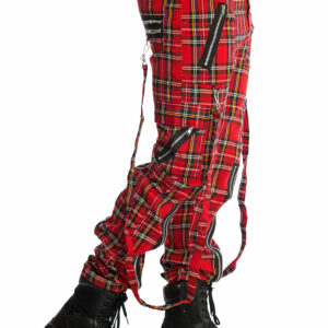 röd tartan färg har dessa byxor detaljer i form av dragkedjor och avtagbara remmar.